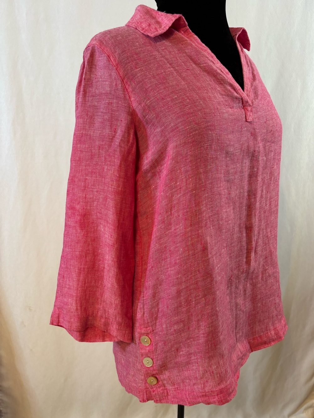 Tahari 100% Linen Fuscia Tunic Blouse 3/4 Sleeve Coastal Resort-wear Barbiecore
